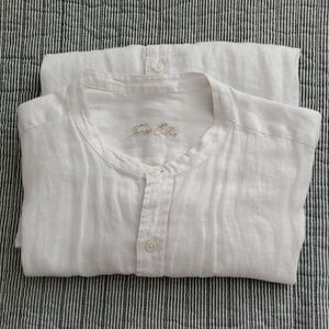Tasso Elba White Linen Short Sleeve Grandad Collar Shirt